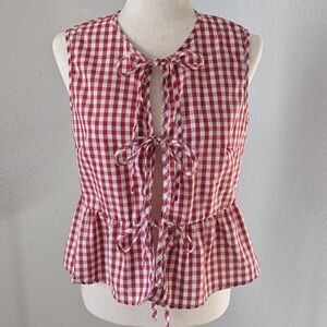 Red Gingham Tie-Front Blouse Y2K Preppy Cottagecore Western Boho